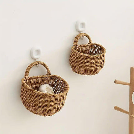 Imitation Rattan Woven Storage Basket Shelf Organizer Wash Rack for Home Decor
