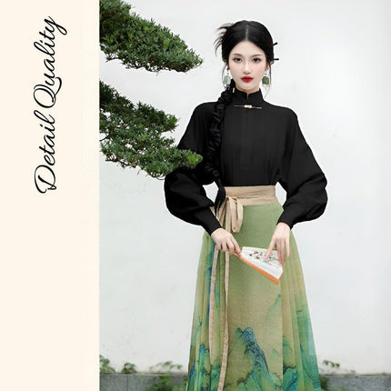 Autumn Chinese Style Horse Skirt for Women Daily Commute Retro Temperament