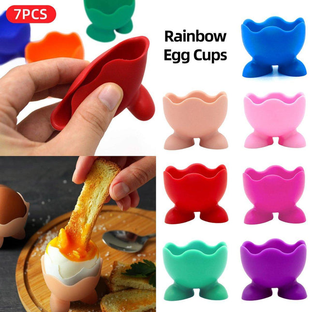 7PCS Breakfast Serving Cups Holders Set Boiled Egg Kitchen Silicone Egg Cup