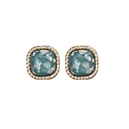 Vintage Green Square Geometric Stud Earrings Crushed Shell Jewelry for Women