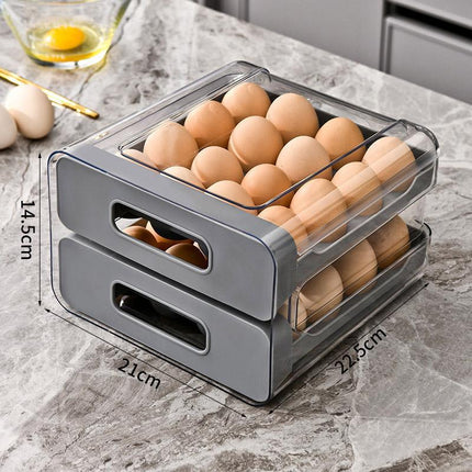 Double Layer Egg Storage Carton Drawer Organizer for Kitchen Fridge or Pantry