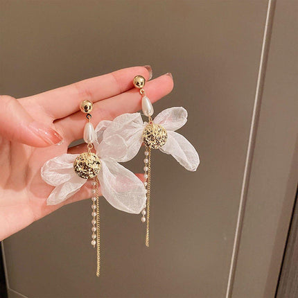 Vintage White Bow Long Earrings Sweet Fashion Jewelry for Women Elegant Gift