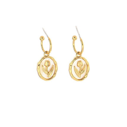 Flower Round Plate Earrings Gentle Temperament Elegant Fashion Jewelry Women