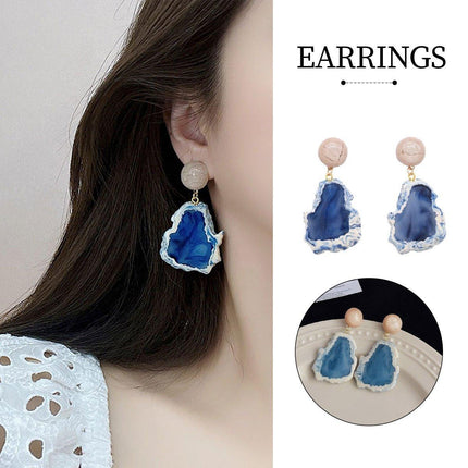 Irregular Haze Blue Earrings For Women Vintage Style Elegant Fashion Jewelry