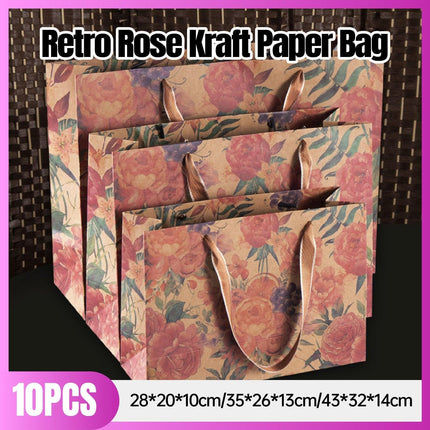 10pcs Vintage Rose Paper Gift Bags Tote for Weddings Birthday Party Favors