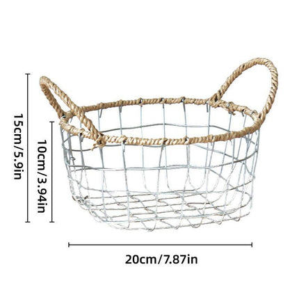 Handcrafted Iron Wire Storage Basket with Paper Rope Handles for Home Organization