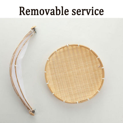 Bamboo Storage Basket with Mesh Cover for Fruit Vegetables Food Buns Kitchen