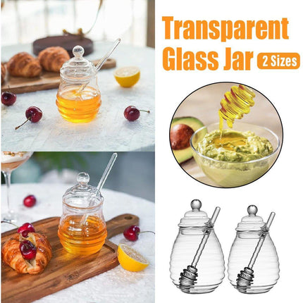 Clear Glass Honey Jar with Lid Kitchen Storage Container for Honey or Jam