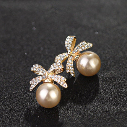 Vintage Ribbon Pearl Earrings Elegant Jewelry for Women Fashion Accessories Gift
