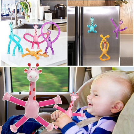 Telescopic Suction Cup Giraffe Tube Toy Stress Relief Light Up Educational Toys - Aimall