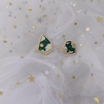 Asymmetric Sun Moon Star Earrings Women Trendy Matte Design Jewelry for Fashion