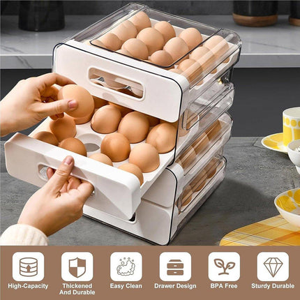 Double Layer Egg Storage Carton Drawer Organizer for Kitchen Fridge or Pantry
