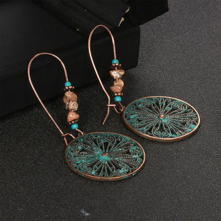 Bohemian Vintage Openwork Floral Round Earrings Elegant Jewelry Women Fashion