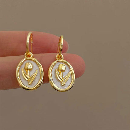 Flower Round Plate Earrings Gentle Temperament Elegant Fashion Jewelry Women