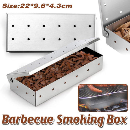 Stainless Steel Smoke Box Barbecue BBQ Smoking Wood Chip Smoker Grill Tool Box