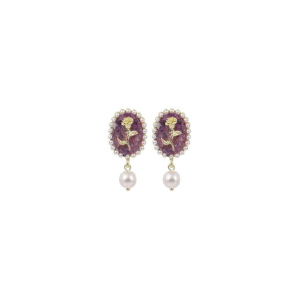 Vintage Rose Flower Earrings Oval Studs Elegant Jewelry for Women and Girls Gift