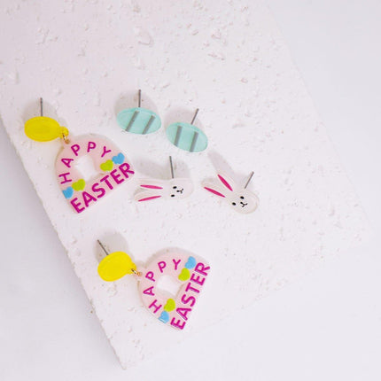 Easter Rabbit Egg Earrings Acrylic Jewellery Set Festive Accessories Women