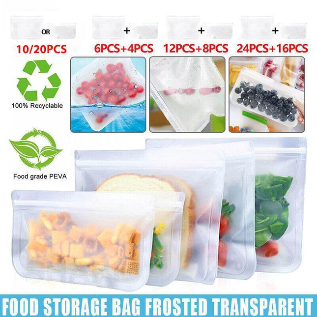 10-40PCS PEVA Silicone Food Storage Bags Reusable Zip Lock Pouch Fresh Sealer - Aimall