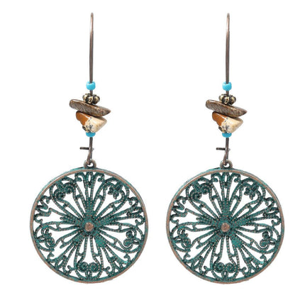 Bohemian Vintage Openwork Floral Round Earrings Elegant Jewelry Women Fashion