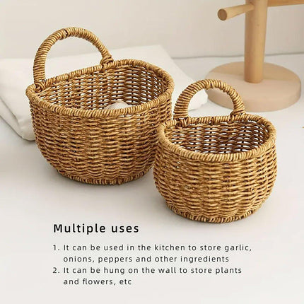 Imitation Rattan Woven Storage Basket Shelf Organizer Wash Rack for Home Decor