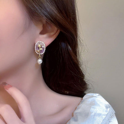 Vintage Rose Flower Earrings Oval Studs Elegant Jewelry for Women and Girls Gift