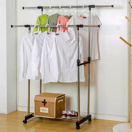 Adjustable Double Clothes Rack Stainless Steel Garment Holder Coat Hanger Stand