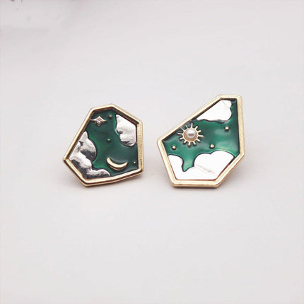 Asymmetric Sun Moon Star Earrings Women Trendy Matte Design Jewelry for Fashion