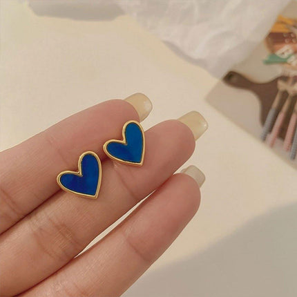 Small Fresh Blue Heart Earrings Retro Fashion Needle Women Jewelry Niche