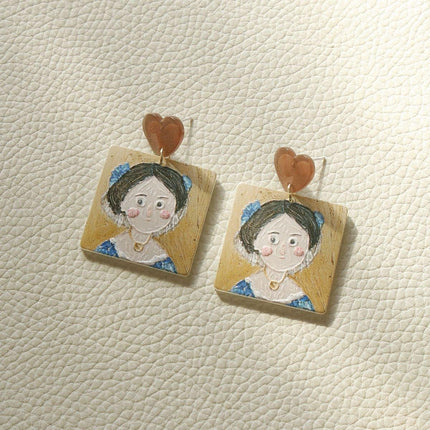 Cute Cartoon Oil Painting Acrylic Earrings Geometric Lace Fashion Jewelry Gift