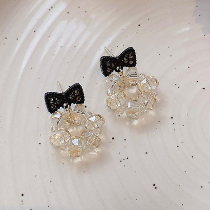 Trendy Sweet Crystal Bow Earrings for Girls Elegant Jewelry Gift High-Quality