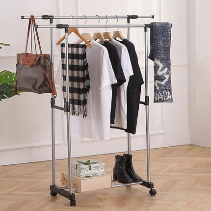 Adjustable Double Clothes Rack Stainless Steel Garment Holder Coat Hanger Stand
