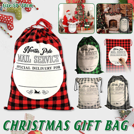 Plaid Christmas Gift Bags Reusable Holiday Apple Pouch Santa Bundle Sacks