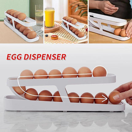 Rolldown Refrigerator Egg Dispenser Auto Rolling Egg Holder 2 Tier Storage Rack - Aimall