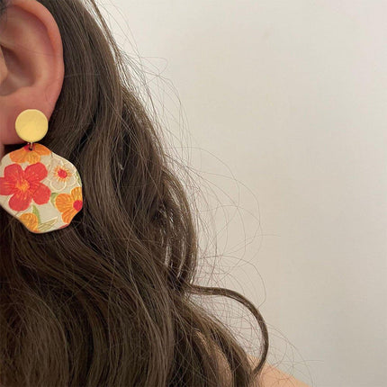 Cute Cartoon Oil Painting Acrylic Earrings Geometric Lace Fashion Jewelry Gift