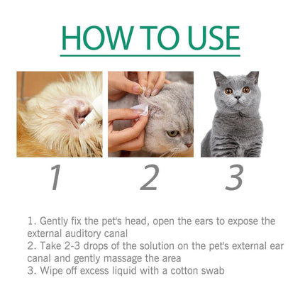 Pet Ear Drops for Cats Dogs Clean Mites Deodorize Itchy Ears Universal Solution
