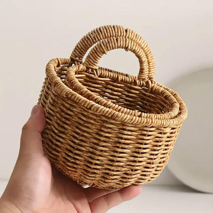 Imitation Rattan Woven Storage Basket Shelf Organizer Wash Rack for Home Decor