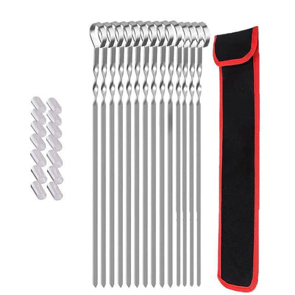 14 Pack Kabob Skewers Premium Flat Metal BBQ Barbecue Skewer Long Stainless - Aimall