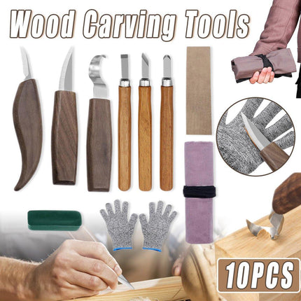 10PCS Wood Carving Tools Set Woodworking Whittling Chisels Cutters Hand Tool Kit
