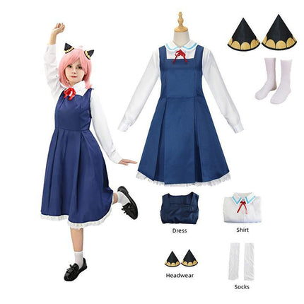 Anime SPY×FAMILY Anya Forger Girls Long Sleeve Dress Wig Outfits Cosplay Costume - Aimall