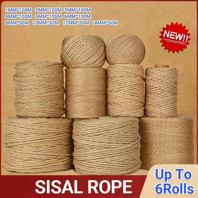 Sisal Rope Natural Jute Hemp Manila Twine String Cord 1-14mm Thick Craft DIY Aimall