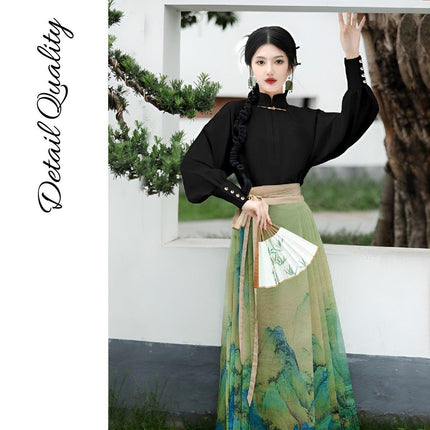 Autumn Chinese Style Horse Skirt for Women Daily Commute Retro Temperament