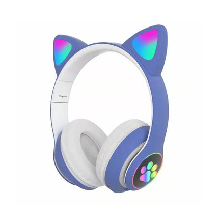 Wireless Headphones Cat Ear Bluetooth Over Ear Kids Headsets Foldable LED Lights - Aimall