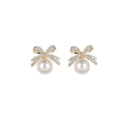Vintage Ribbon Pearl Earrings Elegant Jewelry for Women Fashion Accessories Gift