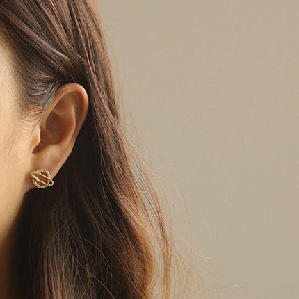 Planet Stud Earrings Paperclip Round Pinback Earrings Women Fashion Jewelry