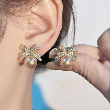 Vintage Ribbon Pearl Earrings Elegant Jewelry for Women Fashion Accessories Gift