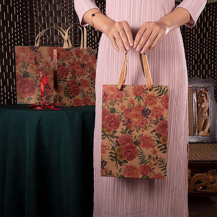 10pcs Vintage Rose Paper Gift Bags Tote for Weddings Birthday Party Favors