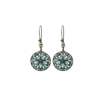Bohemian Vintage Openwork Floral Round Earrings Elegant Jewelry Women Fashion
