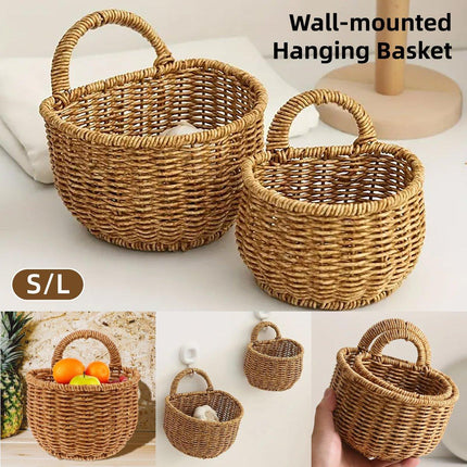 Imitation Rattan Woven Storage Basket Shelf Organizer Wash Rack for Home Decor