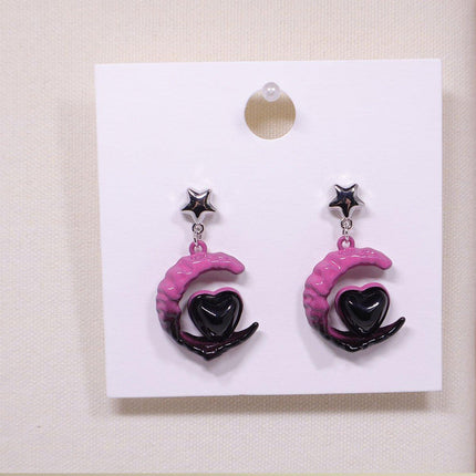 Elegant Pink Black Gradient Love Earrings Niche Design High-End Fashion Jewelry