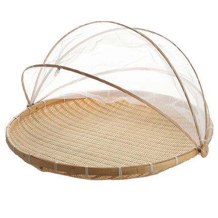 Bamboo Storage Basket with Mesh Cover for Fruit Vegetables Food Buns Kitchen
